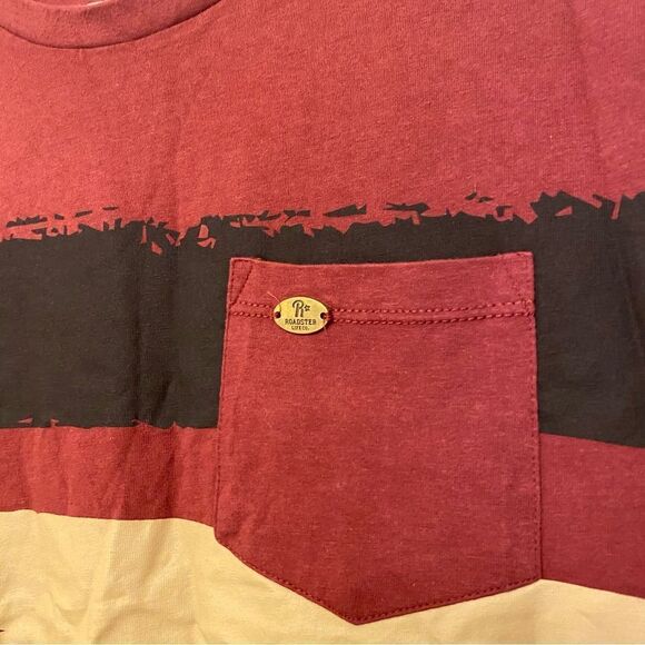 The Roadster Life co burgundy red tan stripe T-shirt with pocket men’s size XL - Picture 5 of 8